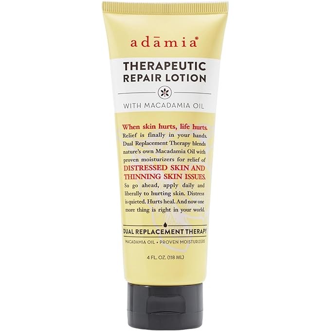 Adamia Therapeutic Repair Lotion with Macadamia Nut Oil and Promega-7, 4 Ounce Tube - Fragrance Free, Paraben Free, Non GMO